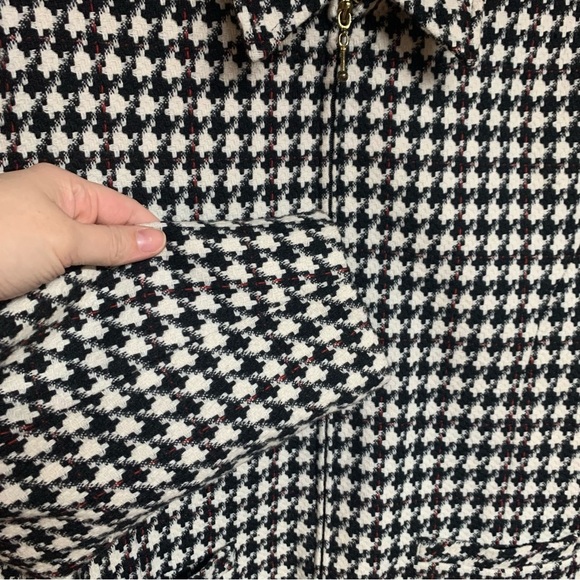 TanJay Jacket houndstooth Wool Long Sleeves Full Zip Coat Women Size 14 - Picture 8 of 8